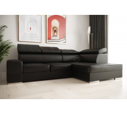 Rohová sedacia súprava ROYAL I 260×185 prírodná koža - čierna koža, pravá