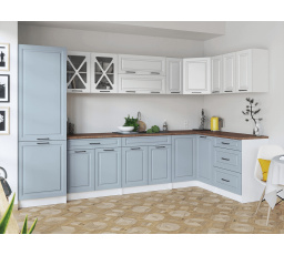 Rohová kuchyňa Simea biela/denim MAT