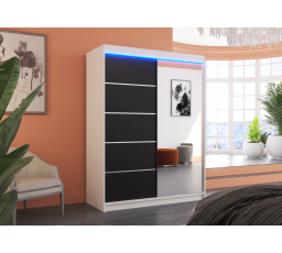 Posuvná skriňa so zrkadlom a LED osvetlením LIMBO 150 Biela+Čierna