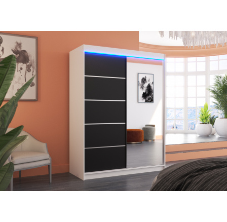 Posuvná skriňa so zrkadlom a LED osvetlením LIMBO 150 Biela+Čierna