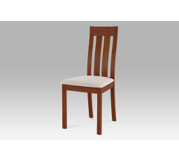 Jedálenská stolička, masívny buk, farba čerešňa, béžový látkový poťah