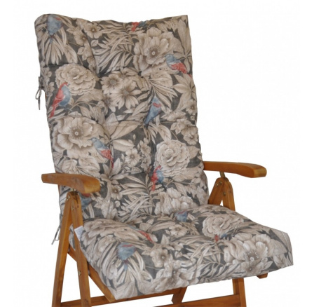 Poduška na teakové záhradné kreslo vysoké - motív vtáky na tmavej