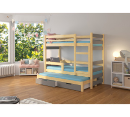 Trojposchodová posteľ s matracmi KARLO Pine+Gray