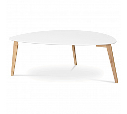 Konferenčný stôl 120x60x45 cm, MDF biela doska, bambusové nohy prírodný odtieň