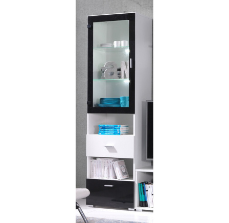 Vitrína Omega R2 biela/čierny lesk