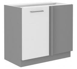 Rohová kuchynská skrinka BOLZANO 105-ND-1F-BB, Biely lesk/Sivá