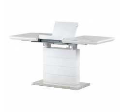 Jedálenský stôl 120+40x70 cm, keramická doska z bieleho mramoru, MDF, biely matný lak