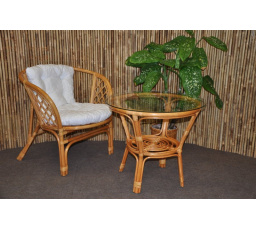 Ratanová pohovka Bahama 1+1 med, biely vankúš