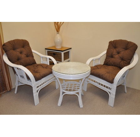 Ratanová sedacia súprava Rio De Janeiro 2+1 biele vankúše hnedé odlesky