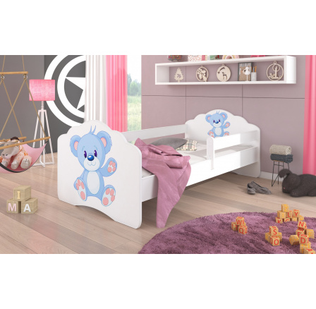 Posteľ s matracom a zábranou CASIMO BLUE BEAR 140x70 Biela Posteľ s matracom a zábranou CASIMO BLUE BEAR 140x70 Biela