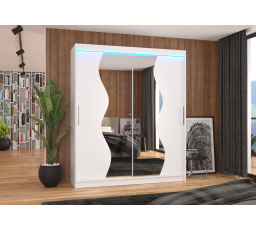 Posuvná skriňa so zrkadlom a LED osvetlením MEDISON 180 Biela+Biela