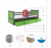 Detská posteľ RICO 90x190 cm so zásuvkou, bez matraca, Grafit/Zelená