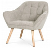 Kreslo, čalúnenie sivobéžová látka, drevené nohy - masívny kaučukovník