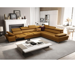 Rohová Kožená sedacia súprava s funkciou spania a relaxácie GALAXY MAX 350x280 cm - prírodná koža - voliteľná farba, pravá
