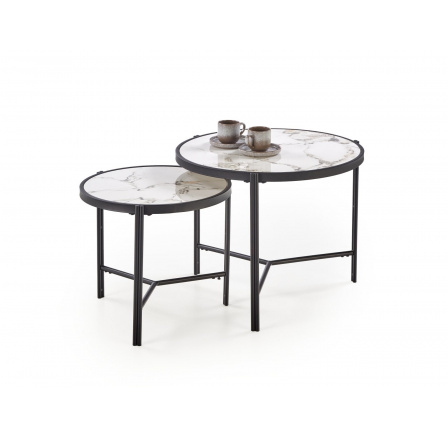 Konferenčný stolík FATIMA, efekt bieleho mramoru / čierna