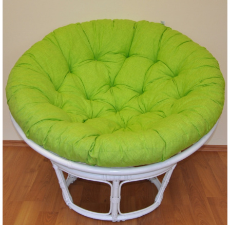 Ratanový papasan 100 cm biely, svetlozelený vankúš
