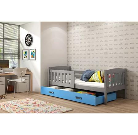 Detská posteľ KUBUS 90x200 cm so zásuvkou, s matracom, Grafit/Modrá Detská posteľ KUBUS 90x200 cm so zásuvkou, s matracom, Grafit/Modrá