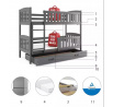 Detská poschodová posteľ KUBUS so zásuvkou 90x190 cm, vrátane matracov, Grafit/Grafit