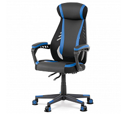 Herné kreslo, modré, čierna ekokoža a čierna látka a sieťovina MESH, PCA moss