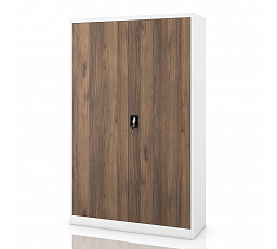 Kancelárska kovová skriňa na dokumenty biela / orech: Eco Design JANA II, 1150 x 1850 x 400 mm