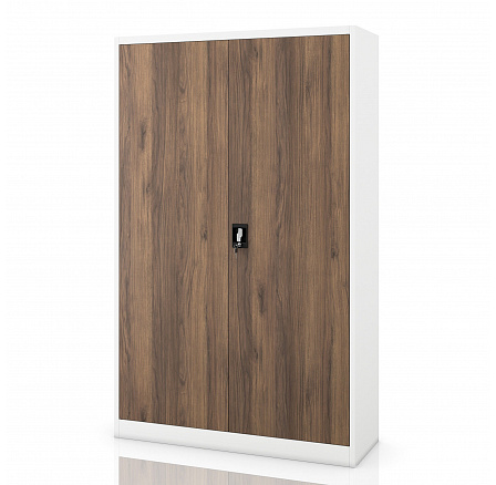 Kancelárska kovová skriňa na dokumenty biela / orech: Eco Design JANA II, 1150 x 1850 x 400 mm