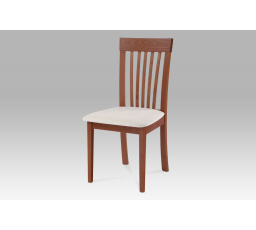 Jedálenská stolička, masívny buk, farba čerešňa, béžový látkový poťah