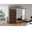 Šatní skriňa s posuvnými dverami, zrkadlom a LED osvetlením CARO 180 Choco+Choco
