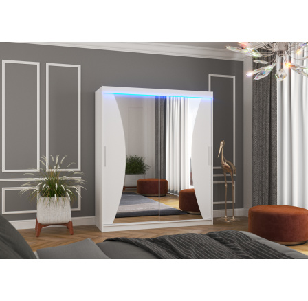 Posuvná skriňa so zrkadlom a LED osvetlením CHARLOTTE 180 Biela+Biela