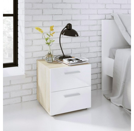 Nočný stolík PEDRO 070, Dub/Biely lesk Nočný stolík PEDRO 070, Dub/Biely lesk