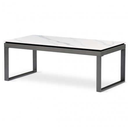 Konferenčný stôl, spekaná keramická doska 120x60, biely mramor, sivé kovové nohy