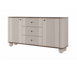 Komoda so zásuvkami Vesper 160 cm - kašmír / orech / čierne úchyty / okrúhle nohy
