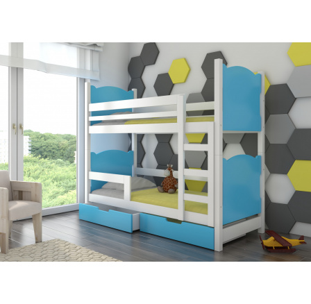 Dvojlôžková poschodová posteľ s matracmi MARABA White+Blue