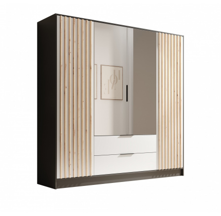 Šatníková skriňa Neri 200 s posuvnými dverami a zrkadlami Čierna+Biela
