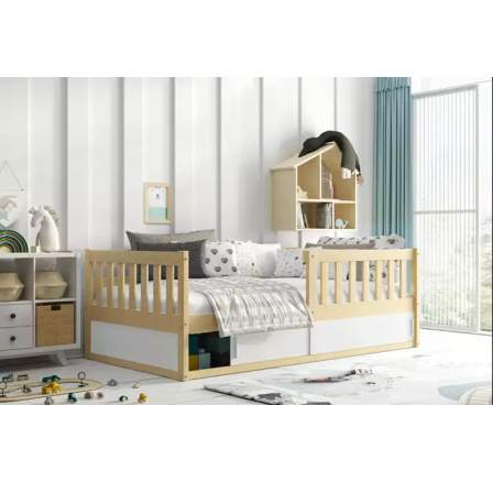 Inteligentná jednolôžková posteľ pre deti z borovice s matracom 80 x 160