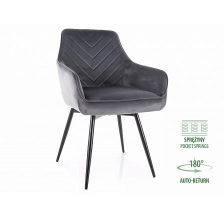 Jedálenská stolička otočná SERVIO VELVET, Sivý Bluvel 14/Čierna Jedálenská stolička otočná SERVIO VELVET, Sivý Bluvel 14/Čierna