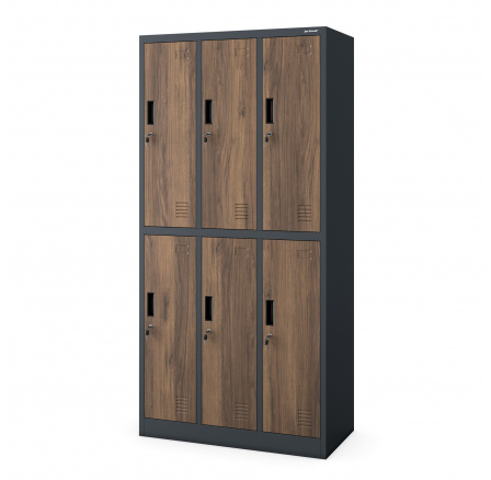 Plechová uzamykateľná šatníková skriňa so 6 boxmi IGOR, 900 x 1850 x 450 mm, Eco Design: antracitová/orech Plechová uzamykateľná šatníková skriňa so 6 boxmi IGOR, 900 x 1850 x 450 mm, Eco Design: antracitová/orech