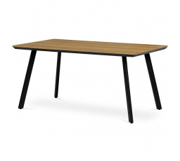 Jedálenský stôl, 160x90x76 cm, MDF doska, dubová dyha, kovové nohy, čierny lak