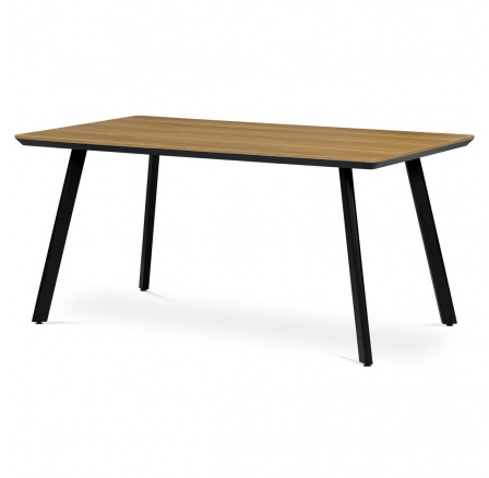 Jedálenský stôl, 160x90x76 cm, MDF doska, dubová dyha, kovové nohy, čierny lak