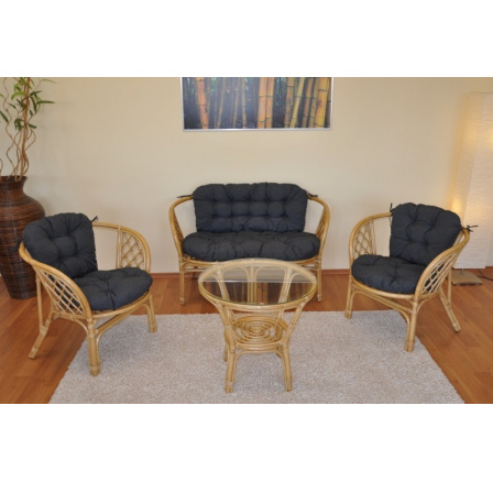 Ratanová sedacia súprava Bahama medová veľká podušky tmavo sivý melír