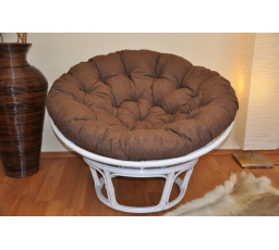 Ratanový papasan 115 cm biely - podložka hnedá