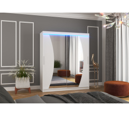 Posuvná skriňa so zrkadlom a LED osvetlením DOLORES 180 Biela+Biela