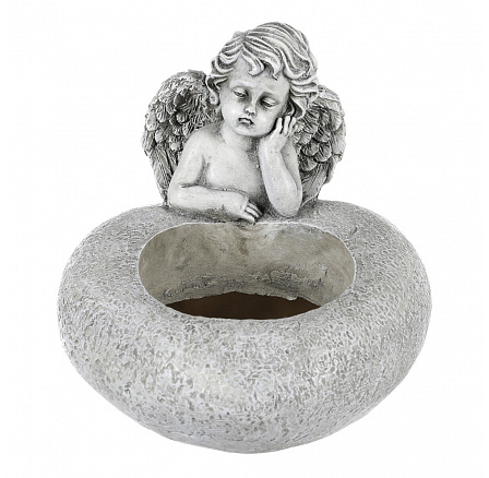 Srdce s andělem - pietní obal, polyresin, barva šedá Srdce s andělem - pietní obal, polyresin, barva šedá