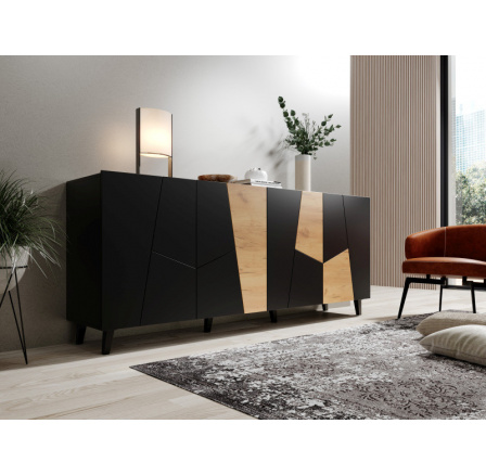 Komoda ETNA čierny mat/ čierny mat/ dub craft
