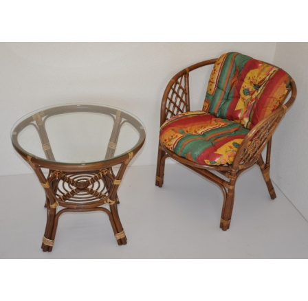 Ratanová sedacia súprava Bahama 1+1 hnedá, poduška červená