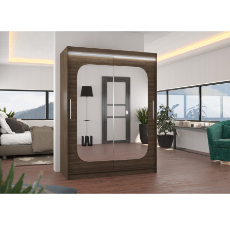 Posuvná skriňa so zrkadlom a LED osvetlením CLEVER 150 Choco+Choco