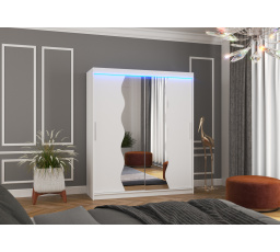 Posuvná skriňa so zrkadlom a LED osvetlením KANSAS 180 Biela+Biela