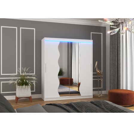 Posuvná skriňa so zrkadlom a LED osvetlením KANSAS 180 Biela+Biela