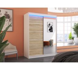 Posuvná skriňa so zrkadlom a LED osvetlením LIMBO 150 Biela+Sonoma