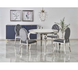 Jedálenský stôl REGINALD, efekt bieleho mramoru/striebro