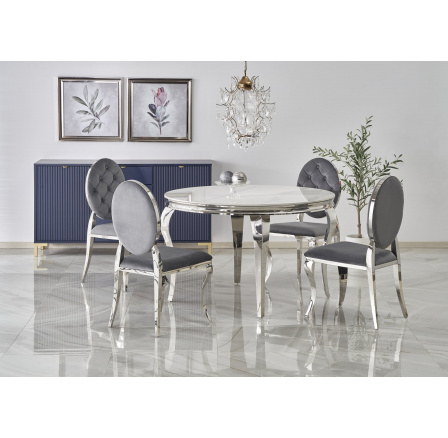 Jedálenský stôl REGINALD, efekt bieleho mramoru/striebro